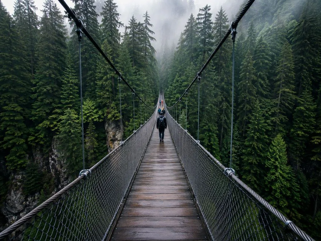 The Capilano Suspension Bridge, 137 m long and 70 m above the river